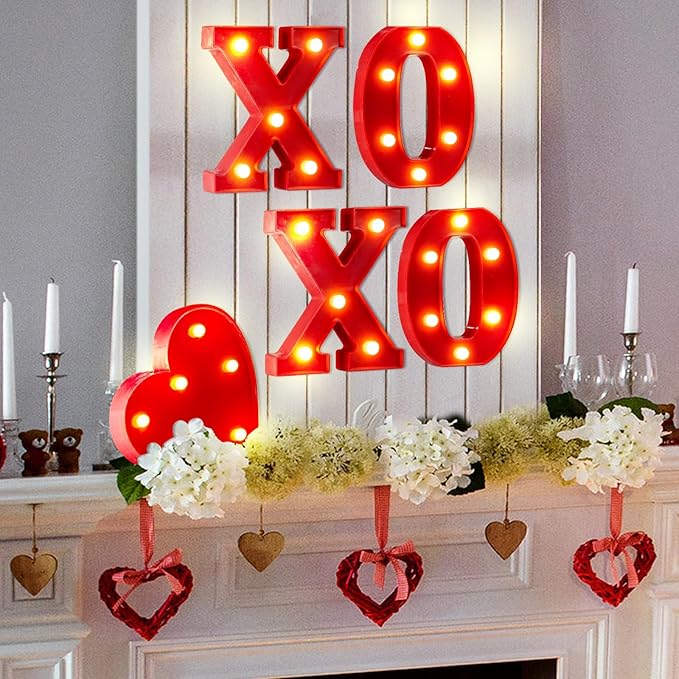 VIHOSE Valentine's Day LED Letter Lights Sign Table Decoration Light up Letters Battery Powered Letter for Home Bars Party Bedroom Tabletop Decoration Valentine's Gift VIHOSE