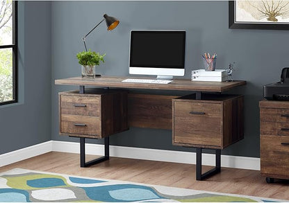 Monarch Specialties Computer Desk with Drawers - Contemporary Style - Home & Office Computer Desk with Metal Legs - 60"L (Brown Reclaimed Wood Look) - LeafyLoom