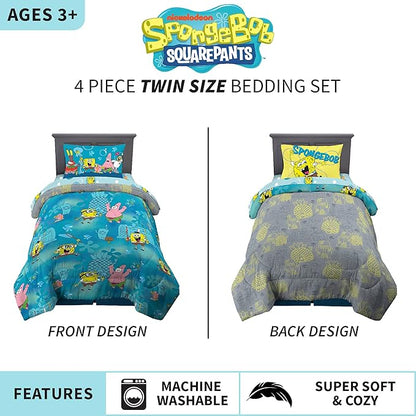 Franco Kids Bedding Super Soft Comforter and Sheet Set, 4 Piece Twin Size, Spongebob - LeafyLoom