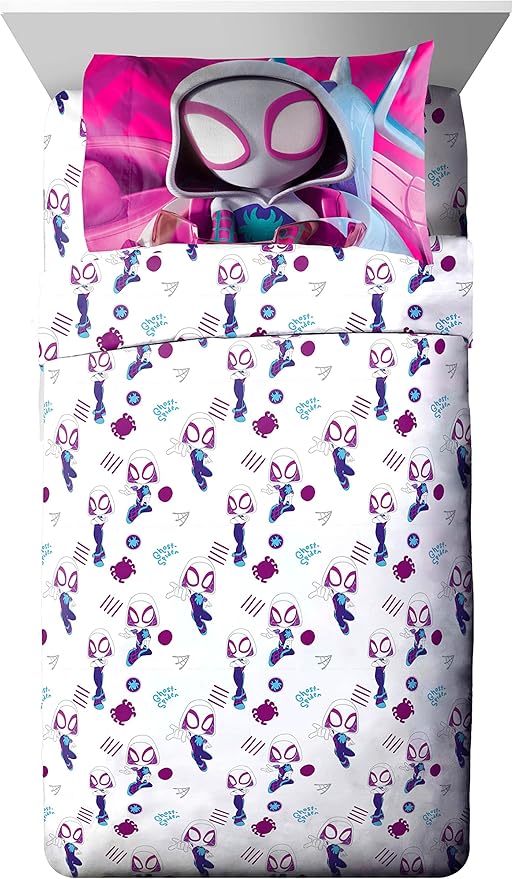 Marvel Spidey & His Amazing Friends Ghost Spider Gwen 4 Piece Toddler Bed Set - Bedding includes Comforter & Sheet Set - Super Soft Fade Resistant Microfiber - LeafyLoom