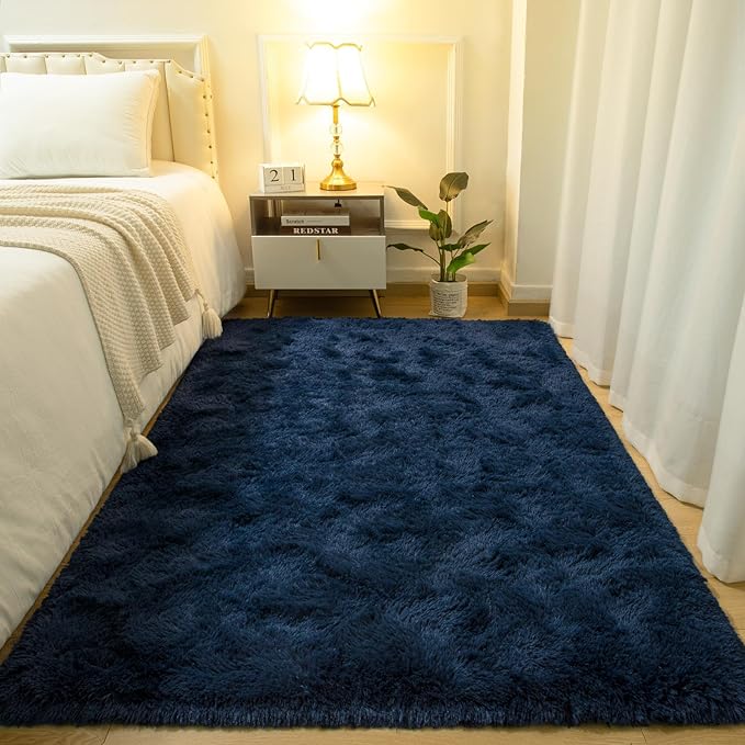 Softlife Rug for Bedroom 3x5 Feet Area Rug for Living Room Super Soft Shaggy Rugs for Kids Room Fluffy Fuzzy Carpets Long Plush Bedside Rug Nursery Christmas Home Decoration for Boys Girls, Navy Blue - LeafyLoom