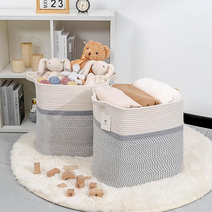 Square laundry basket Clothes Hampers for Laundry Kids Woven BasketsStorage Blanket Large Dog Toy Baskets for Organizing Slim Rectangular with Shoe Handles For Rectangle Baske Nursery - LeafyLoom