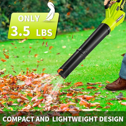 Leaf Blower 20V Leaf Blower Cordless with 4.0Ah Battery and Charger, High Power 400 CFM Electric Leaf Blower, Lightweight Handheld Cordless Blower for Lawn Care Yard Patio Garden Leaves Snow (Green) - LeafyLoom