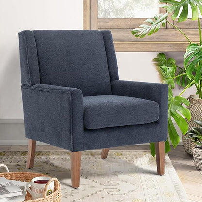 COLAMY Modern Wingback Living Room Chair, Upholstered Fabric Accent Armchair, Single Sofa chair with Lounge Seat and Wood Legs for Bedroom/Office/Reading Spaces, Blue - LeafyLoom