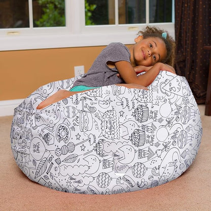 Posh Creations Bean Bag Chair for Kids, Teens, and Adults Includes Removable and Machine Washable Cover, Canvas Coloring Fabric - Fun Creatures, 38in - Large - LeafyLoom