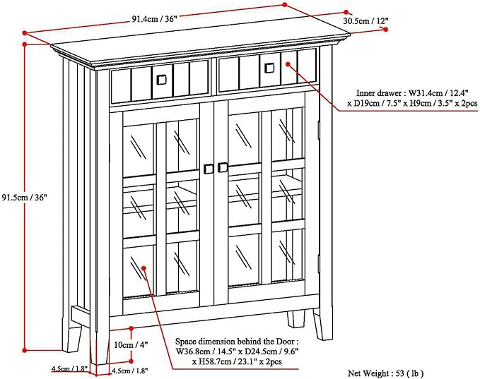 SIMPLIHOME Connaught SOLID WOOD 40 inch Wide Traditional Entryway Storage Cabinet in Light Golden Brown, with 2 Drawers, 2 Doors, Adjustable Shelves - LeafyLoom