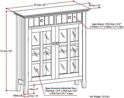 SIMPLIHOME Connaught SOLID WOOD 40 inch Wide Traditional Entryway Storage Cabinet in Light Golden Brown, with 2 Drawers, 2 Doors, Adjustable Shelves - LeafyLoom