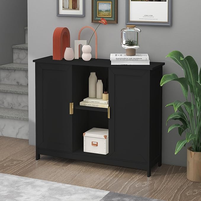 TaoHFE Black Storage Cabinet,Credenza Buffet Cabinet Wooden Coffee Bar Cabinet Buffet Table black Sideboard Thin Cabinet for Narrow Spaces Entry Cabinet Hallway Cabinet for Kitchen,Living Room - LeafyLoom