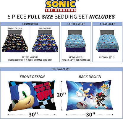 Franco Kids Bedding Super Soft Comforter and Sheet Set, 5 Piece Full Size, Sonic the Hedgehog - LeafyLoom