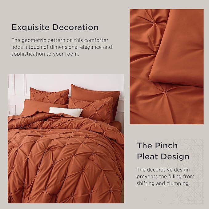 Bedsure Cal King Size Comforter Sets - 7 Pieces Pintuck California Bed Set, Orange in a Bag with Comforter, Sheets, Pillowcases & Shams - LeafyLoom