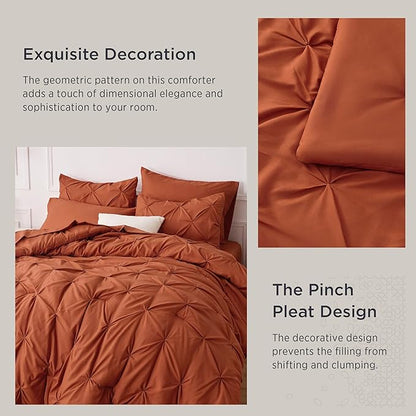 Bedsure King Size Comforter Set - Bedding Set King 7 Pieces, Pintuck Bed in a Bag Burnt Orange Bed Set with Comforter, Sheets, Pillowcases & Shams - LeafyLoom