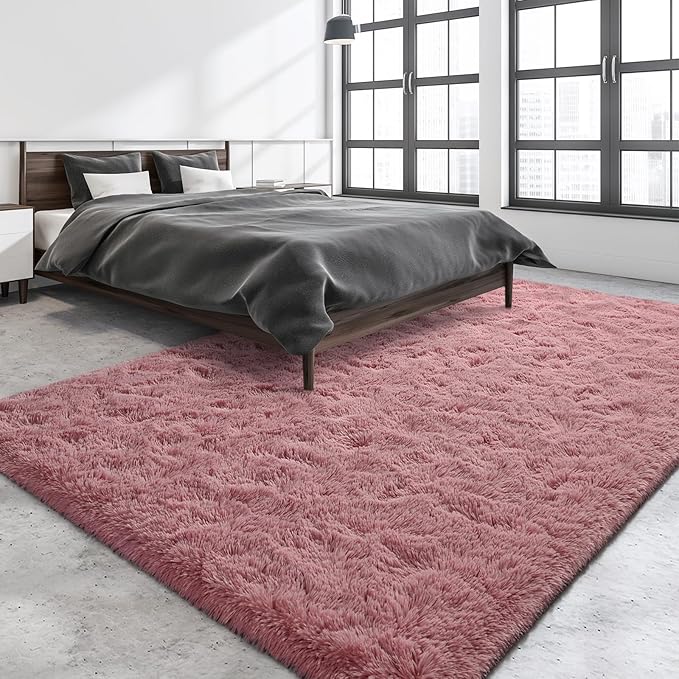 Super Soft Fluffy Shaggy Rugs for Living Room Bedroom, Fuzzy Plush Area Rugs for Girls Kids Room Nursery Home Decor, Furry Dorm Rug Cute Non-Slip Indoor Floor Carpet 6x9 Feet, Blush - LeafyLoom