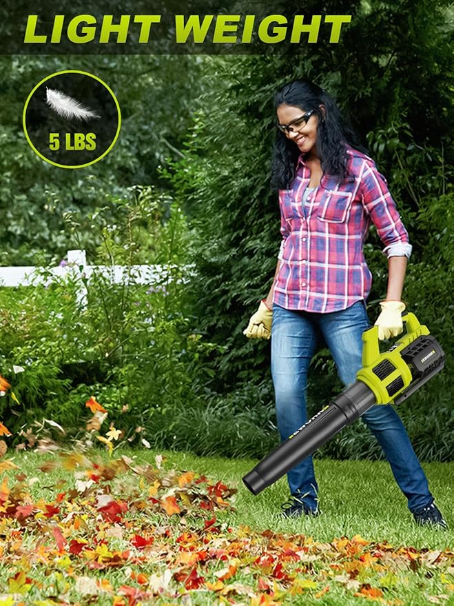 EWORK Cordless Leaf Blower with (2) 3.0Ah Battery and Fast Charger - 400CFM 21V Electric Leaf Blower Cordless, Variable Speed and Turbo Mode - Battery Powered Leaf Blowers for Lawn Care, Yard - LeafyLoom