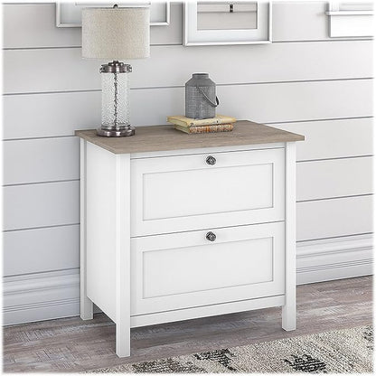 Bush Furniture Mayfield 2 Drawer Lateral File Cabinet in Pure White and Shiplap Gray - LeafyLoom