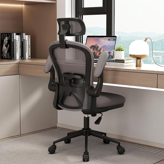 Ergonomic Office Chairs with Adjustable Lumbar Support,Mesh Desk Chair with Adjustable Arms and Wheels,Computer Desk Chair for Home Office Essentials（Headrests,Black） - LeafyLoom