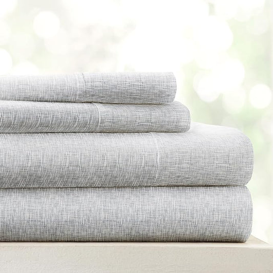 Linen Market 4 Piece King Bedding Sheet Set (Light Gray Chambray) - Sleep Better Than Ever with These Ultra-Soft & Cooling Bed Sheets for Your King Size Bed - Deep Pocket Fits 16" Mattress - LeafyLoom