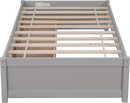 Twin Bed with 2 Storage Drawers, Solid Pinewood Twin Size Bed Frame,for Boys/Girls/Teens Bedroom, Easy to Assemble, No Box Spring Needed,Grey - LeafyLoom