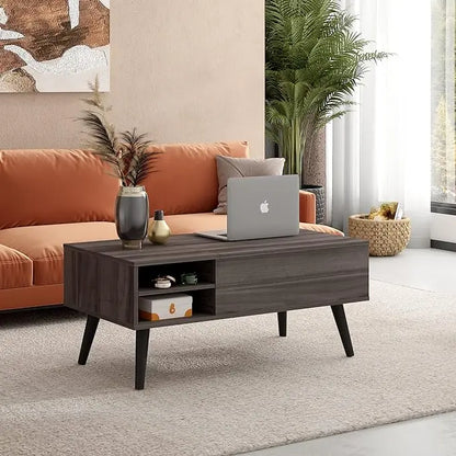 WLIVE Lift Top Coffee Table with Storage for Living Room,Small Hidden Compartment and Adjustable Shelf,Mid Century, Modern ,Wood,Grey - LeafyLoom