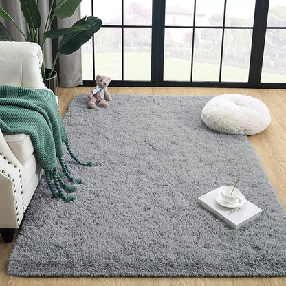 Super Soft Fluffy Shaggy Rugs 3x5 Feet for Living Room Bedroom, Fuzzy Plush Area Rugs for Girls Kids Room Nursery Home Decor, Furry Dorm Throw Rug Non-Slip Indoor Floor Carpet, Grey - LeafyLoom