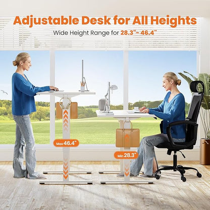 Sweetcrispy Standing Desk -55 in Electric Standing Desk, Height Adjustable Stand Up Desk for Home Office, Sit Stand Desk Stable Computer Rising Desk with Spliced Board, 2 Storage Hooks, White - LeafyLoom