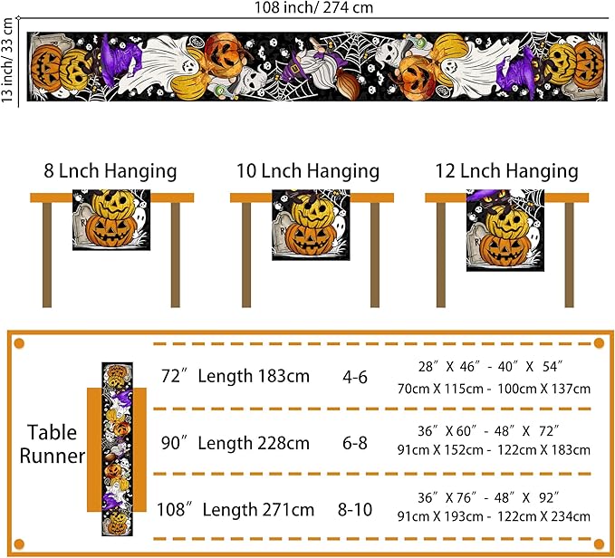 Halloween Table Runner 108 Inches Long Pumpkin Black Cat Halloween Table Runners Happy Halloween Boo Ghost Theme Decor for Kitchen Dining Table Home Party Decorations Unibyby