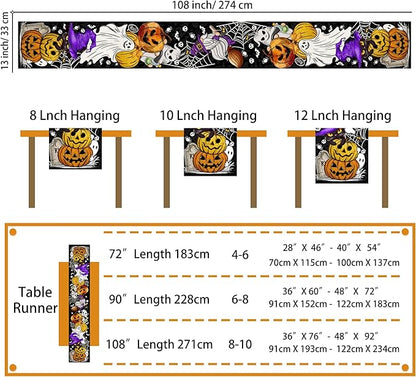 Halloween Table Runner 108 Inches Long Pumpkin Black Cat Halloween Table Runners Happy Halloween Boo Ghost Theme Decor for Kitchen Dining Table Home Party Decorations Unibyby