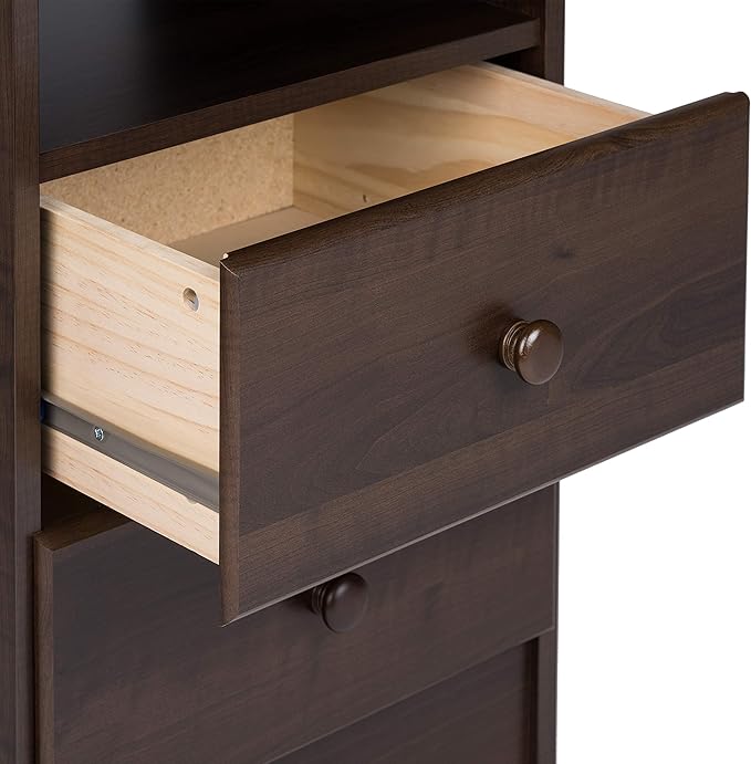 Prepac Astrid Simplistic Nightstand Side Table with 2 Drawers and Open Shelf, Functional Bedside Table 15.5" D x 16" W x 24.5" H, Espresso, EDNH-0402-1 - LeafyLoom