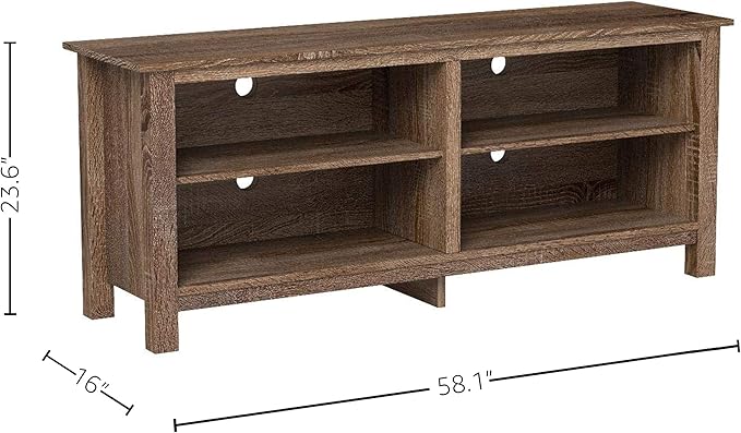 ROCKPOINT 58inch TV Stand Media Console for TV’s up to 65 Inches, Home Living Room Storage Console, Entertainment Center with 4 Open Storage Shelves, Modern TV Console Table (Brown) - LeafyLoom