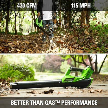 Greenworks 40V (115 MPH / 430 CFM) Brushless Axial Leaf Blower, 2.0Ah Battery and Charger Included - LeafyLoom