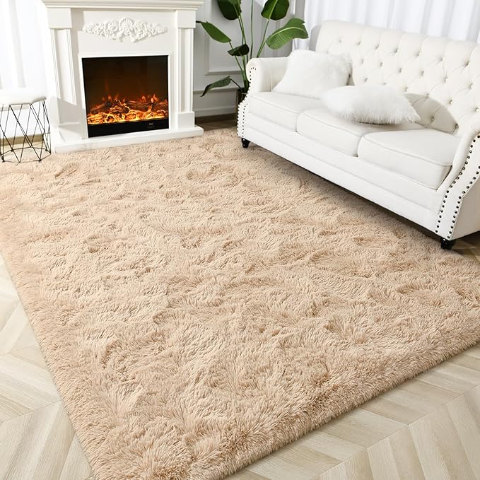 Super Soft Fluffy Shaggy Rugs for Living Room Bedroom, Fuzzy Plush Area Rugs for Girls Kids Room Nursery Home Decor, Furry Dorm Rug Cute Non-Slip Indoor Floor Carpet 4x6 Feet, Beige - LeafyLoom