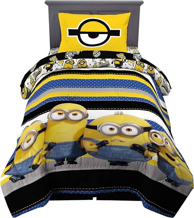 Franco Kids Bedding Super Soft Comforter and Sheet Set, 4 Piece Twin Size, Minions The Rise Of Gru - LeafyLoom