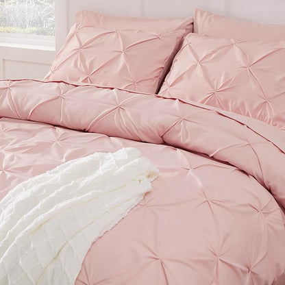 Bedsure Pink Comforter Set Queen - Bed in a Bag Queen 7 Pieces, Pintuck Bedding Sets Pink Bed Set with Comforter, Sheets, Pillowcases & Shams - LeafyLoom