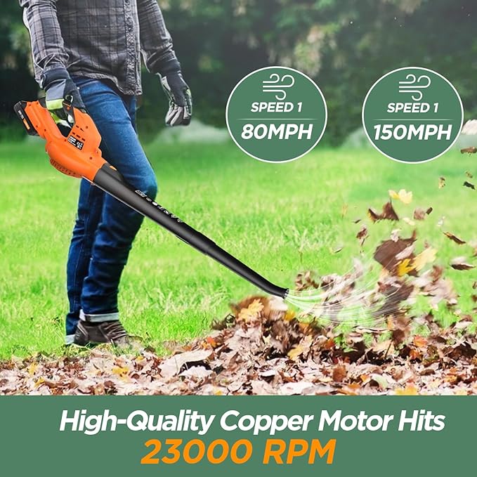 Cordless Leaf Blower, 150Mph Handheld Electric Leaf Blowers with 2.0Ah Battery & Fast Charger, 2 Speed Mode, 20V Battery Powered Leaf Blowers for Cleaning Patio, Yard, Sidewalk - LeafyLoom