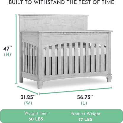 Evolur Santa Fe 5-in-1 Convertible Crib in Antique Mist, Greenguard Gold Certified, Features 3 Mattress Heights, Wooden Nursery and Bedroom Furniture, Baby Crib - LeafyLoom