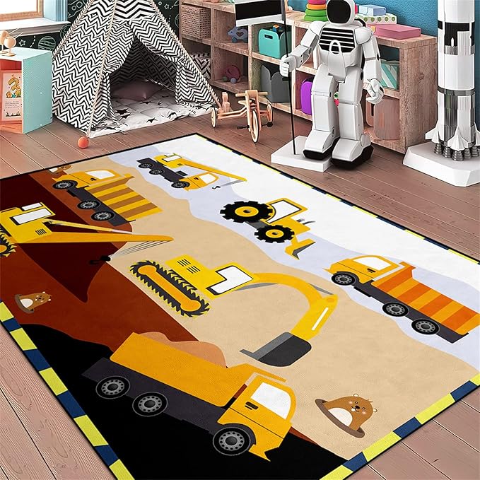 Construction Rugs for Boys Room Car Rug for Boys Room Car Rug Play Mat Kids Rugs for Playroom Car Play Mat Car Rugs for Kids Construction Decor for Boys Room 3'×5' - LeafyLoom