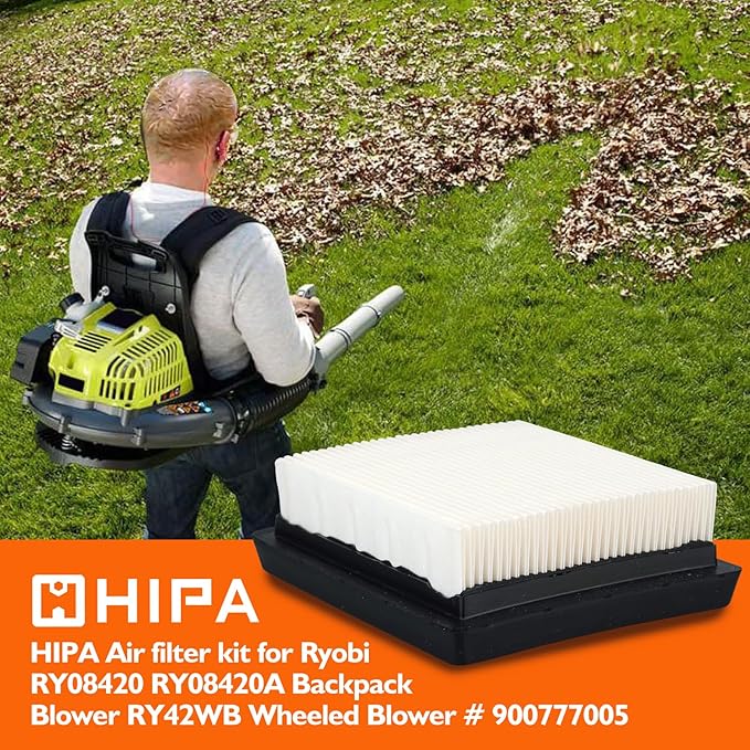 Hipa BP42 Air Filter Compatible with Ryobi RY08420 RY08420A Replace # 900777005, 30805407, 308054093 with Fuel Lines, Primer Bulb, Fuel Filter, Spark Plug Backpack Blower Repower Kit - LeafyLoom