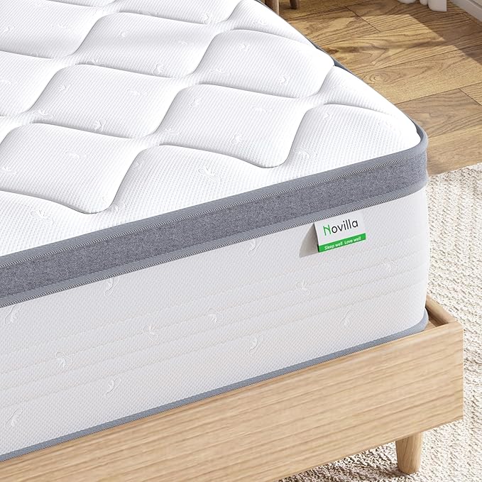 Novilla Full Mattress, 10 Inch Hybrid Full Mattress in a Box, Pocket Innerspring Pillow Top Mattress Full for Motion Isolation, Pressure Relief & Enhanced Edge Support, Medium Firm Feel - LeafyLoom