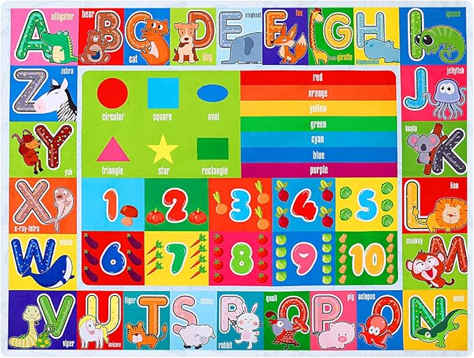 Playtime Collection ABC, Numbers and Shapes Educational Area Rug Soft Toddlers Kids Play Rug Mat Learning Mat for Classroom Bedrooms 78x59 Inch - LeafyLoom