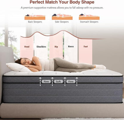 Full Size Mattress - 12 Inch Hybrid Mattress Full Size with Gel Memory Foam and Pocketed Springs, Pressure Relief and Upgraded Support, Medium Firm Full Mattress in a Box, Fits All Bed Frames - LeafyLoom