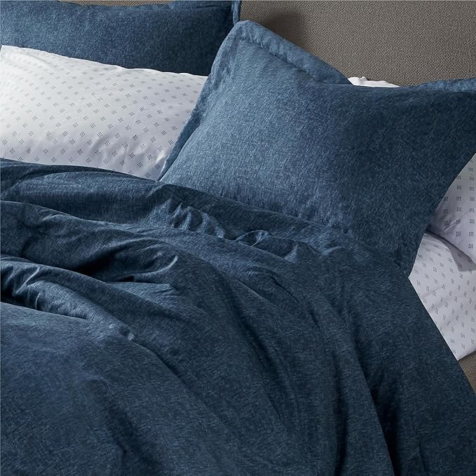 Chambray Queen Comforter Set - Blue Denim Queen Size Bedding Sets, 7 Pieces Soft Bedding for All Seasons with Comforter, Sheets, Pillowcases & Shams - LeafyLoom