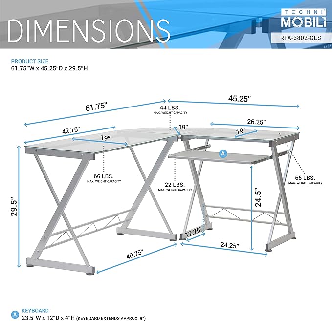 NicBex Laik-DW-00048-DX Desks, 61.75" W x 45.25" D x 29.5" H, White - LeafyLoom