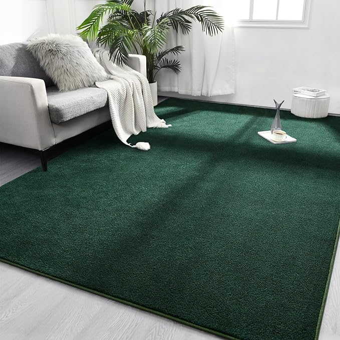 Area Rugs for Bedroom Living Room, 4x6 Dark Green Super Soft Comfy Thickened Memory-Foam Indoor Carpets, Modern Aesthetic Minimalist Carpet for Boys Girls Adults Apartment Nursery Home Décor - LeafyLoom