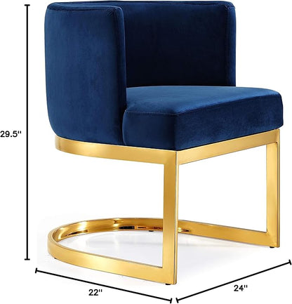 Meridian Furniture Gianna Collection Modern | Contemporary Velvet Upholstered Dining Chair with Polished Gold Metal Frame, 24" W x 22" D x 29.5" H, Navy - LeafyLoom