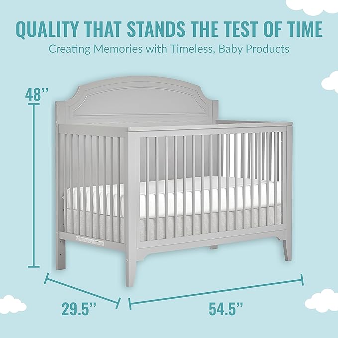 JPMA & Greenguard Gold Certified Milton 5-in-1 Convertible Crib Made with Sustainable New Zealand Pinewood in Pebble Grey, Non-Toxic Finish - LeafyLoom