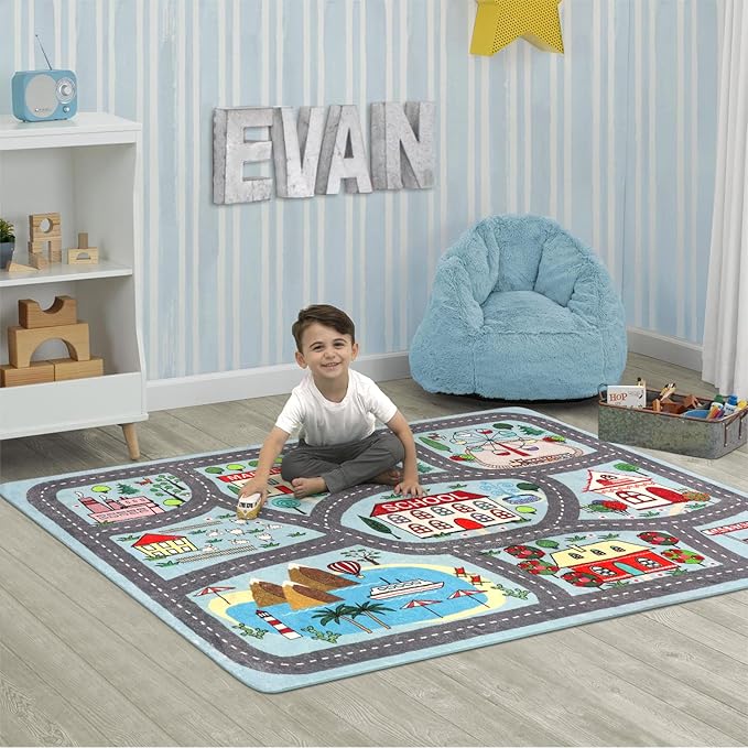 LIVEBOX Soft Kids Rug 4'x6' Carpet Play Mat for Baby Boys Girls, City Life Road Traffic Playroom Rug for Playing Cars Toys, Educational Nursery Rug for Children Bedroom Kids Room - LeafyLoom