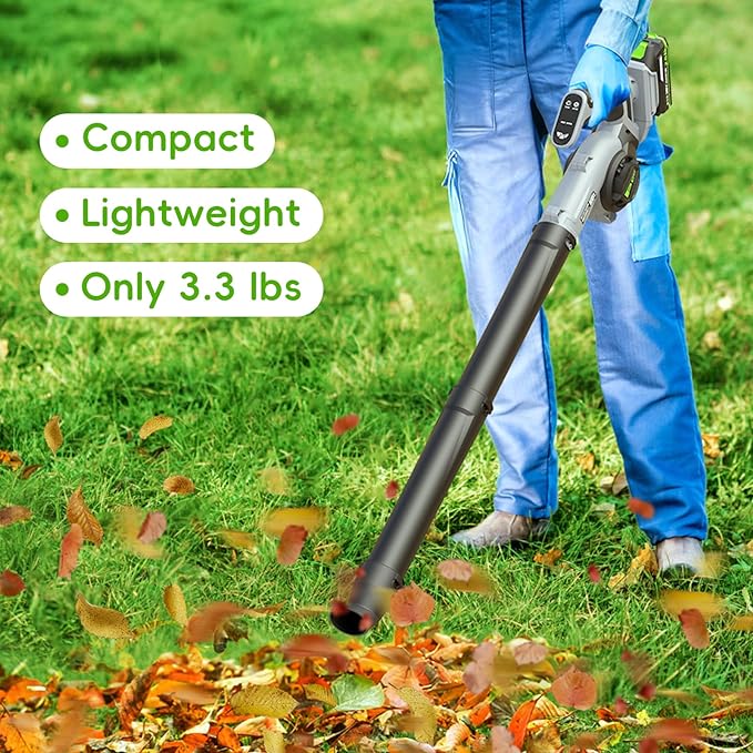 Leaf Blower Cordless - Electric Cordless Leaf Blower with 2 Batteries and Charger, 3 Speed Modes & 3 Blowing Nozzles, 20V Battery Powered Mini Leaf Blowers for Lawn Care, Patio, Indoor - LeafyLoom