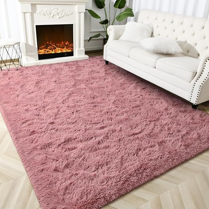 Super Soft Fluffy Shaggy Rugs for Living Room Bedroom, Fuzzy Plush Area Rugs for Girls Kids Room Nursery Home Decor, Furry Dorm Rug Cute Non-Slip Indoor Floor Carpet 6x9 Feet, Blush - LeafyLoom