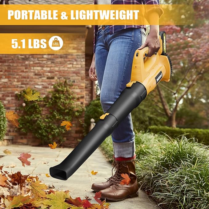 Cordless Leaf Blower, 450CFM 150MPH 21V Electric Leaf Blower with 2 x 4.0Ah Battery and Charger, 6 Speed Portable Lightweight Small Blower for Lawn Care Sweeping Snow, Yard, Garden, Patio - LeafyLoom