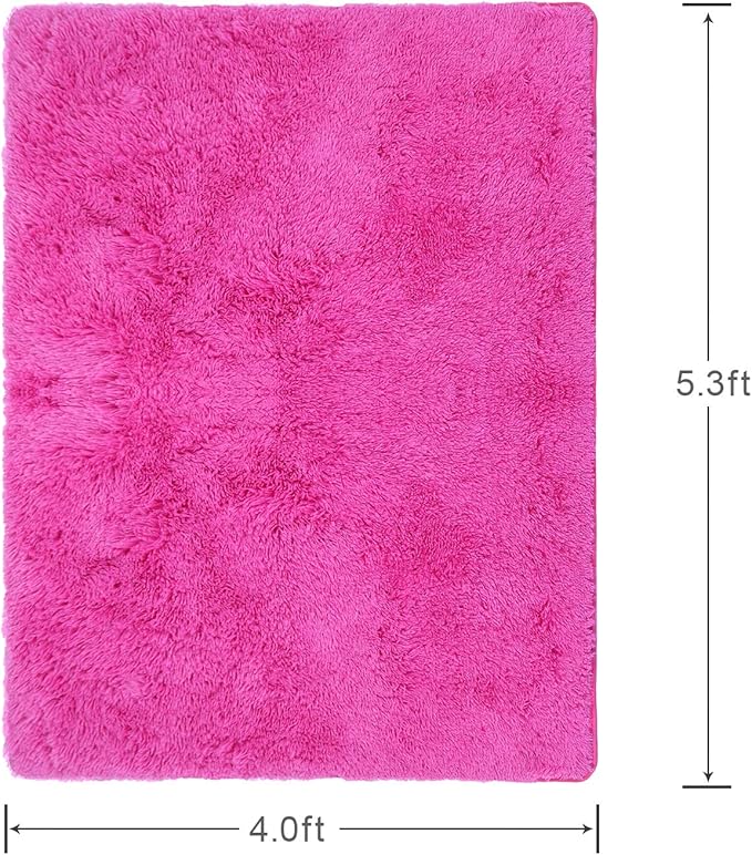 Softlife Ultra Soft Fluffy Area Rugs for Bedroom, Girls and Boys Room Kids Room Nursery Rug, 4 x 5.3 Feet Shaggy Fur Indoor Plush Modern Floor Carpet for Living Room Christmas Decor, Hot Pink - LeafyLoom