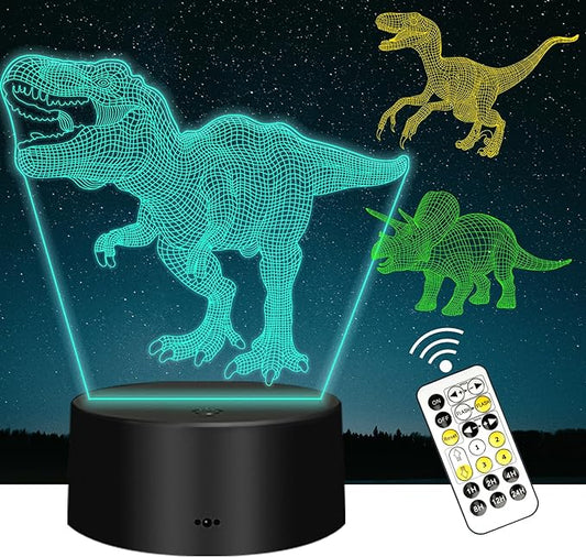 3D Dinosaur Night Light for Kids,Acrylic night light 3-Pattern & 16 Colors Change Decor LED Bedside Night Lamp With remote control suitable for bedroom,Dinosaur Christmas Gifts Toys for Boys Girls - LeafyLoom